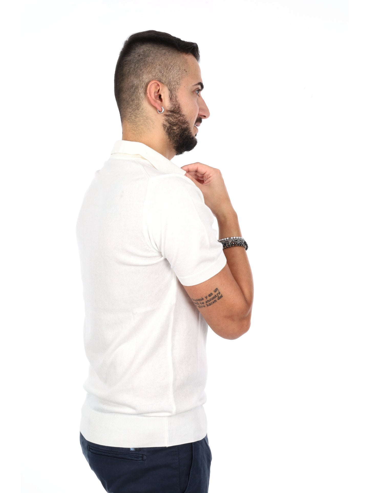 Polo da uomo Agnelli K652 in morbido cotone bianco con collo italiano