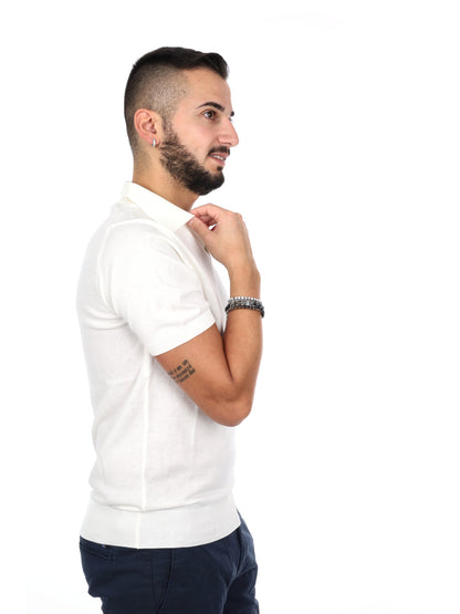 Polo da uomo Agnelli K652 in morbido cotone bianco con collo italiano