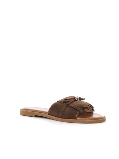 Clyo' ciabattina da donna beige con frange in stile naturale