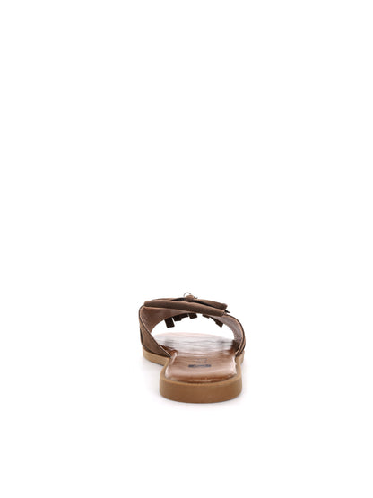 Clyo' ciabattina da donna beige con frange in stile naturale