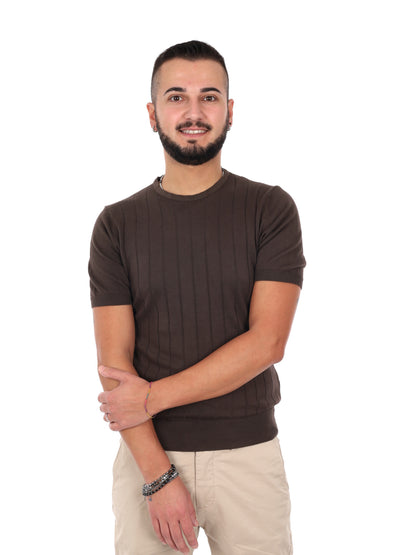 T-shirt da uomo FB Astori K074 in cotone color marrone dallo stile casual