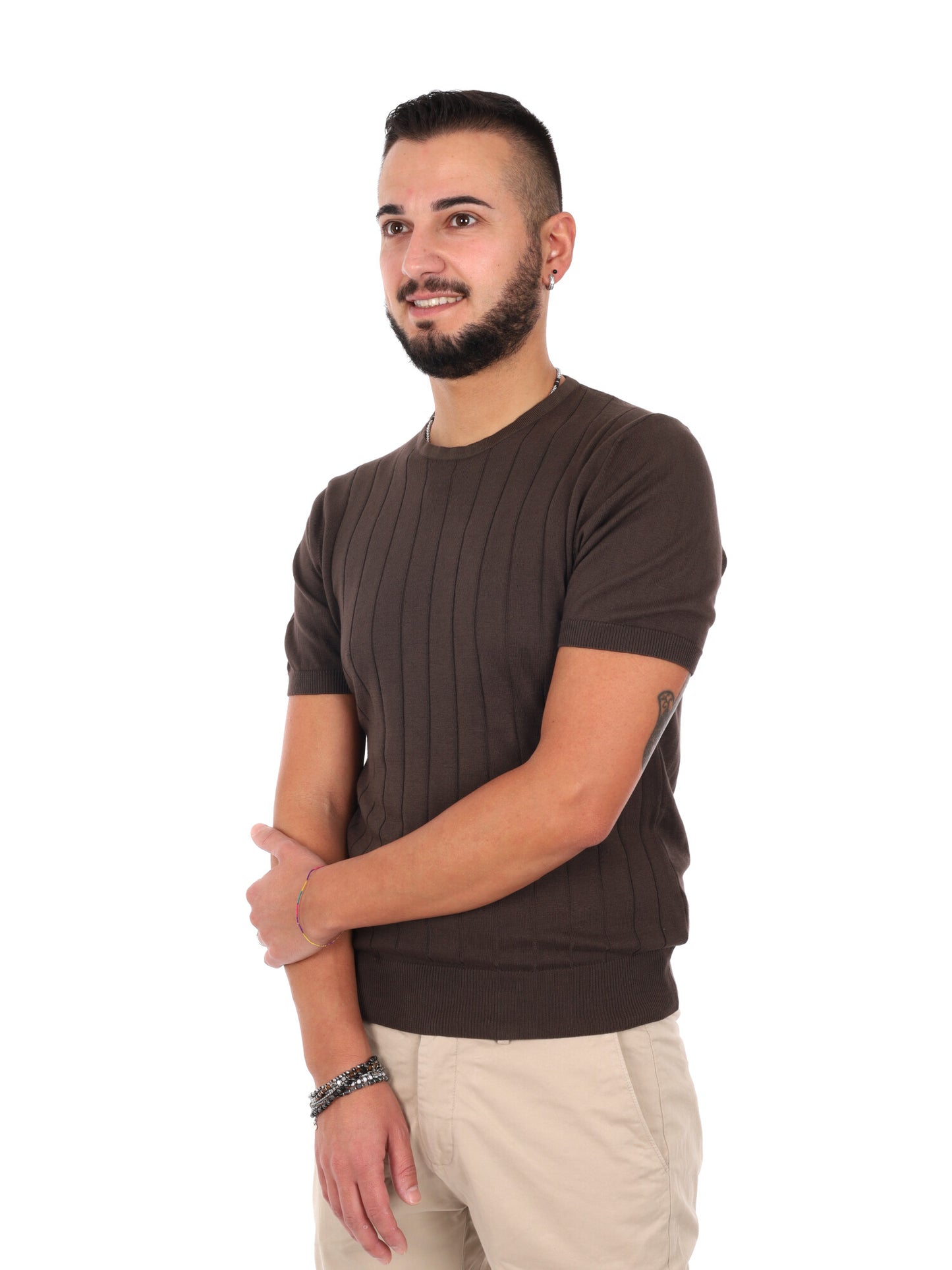 T-shirt da uomo FB Astori K074 in cotone color marrone dallo stile casual