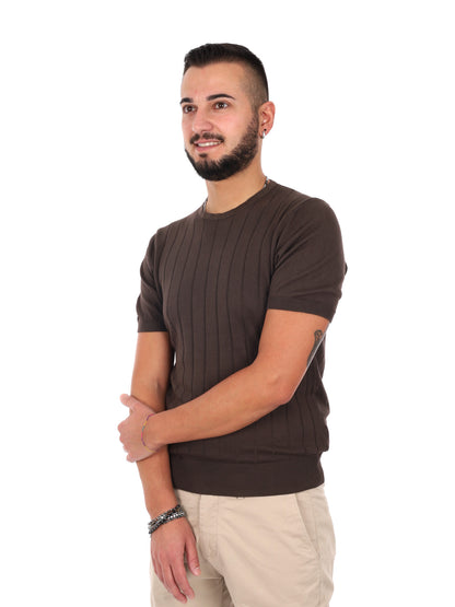 T-shirt da uomo FB Astori K074 in cotone color marrone dallo stile casual