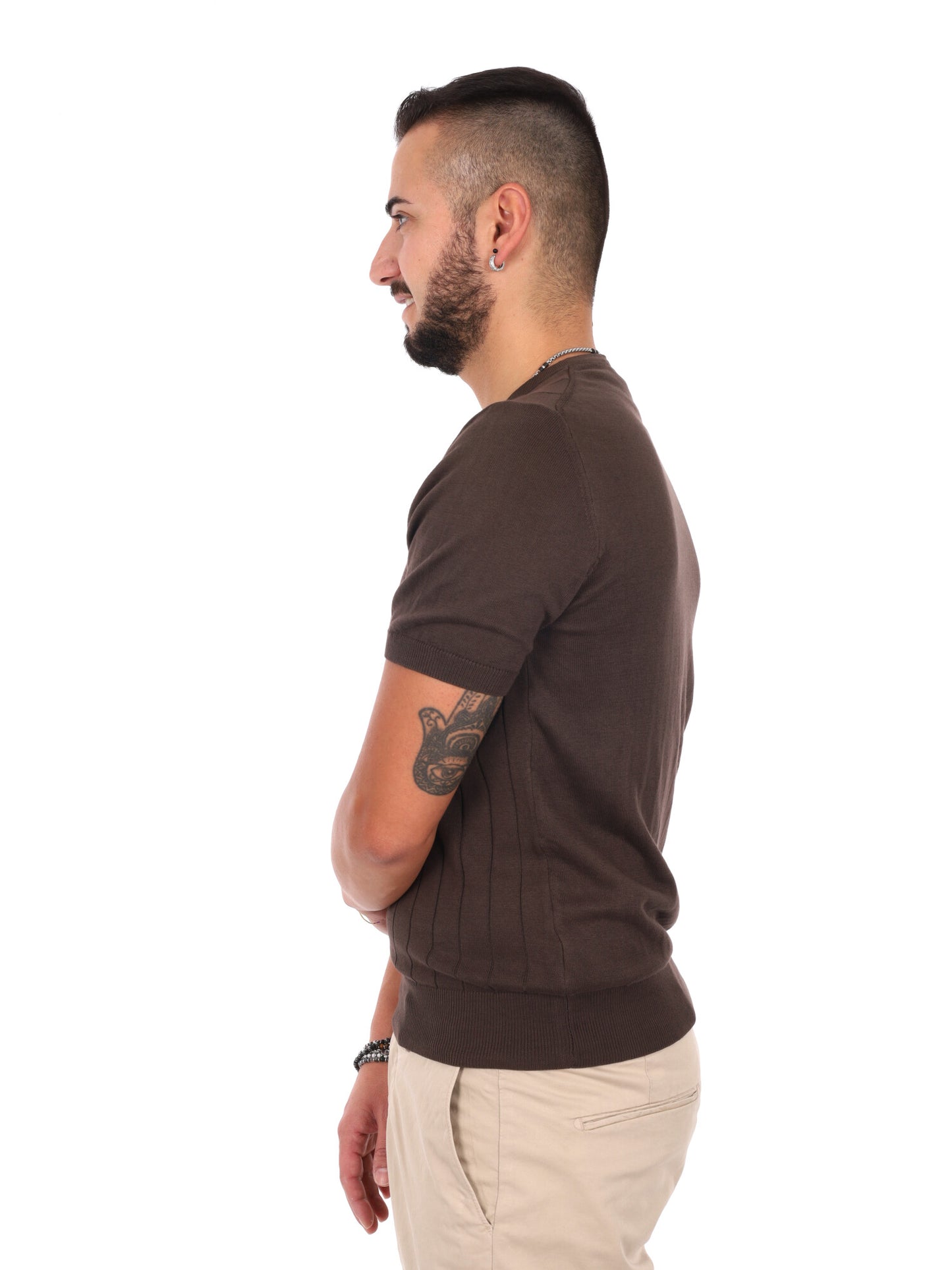 T-shirt da uomo FB Astori K074 in cotone color marrone dallo stile casual