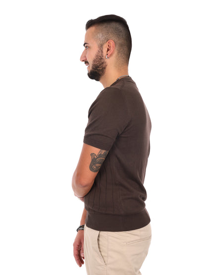 T-shirt da uomo FB Astori K074 in cotone color marrone dallo stile casual