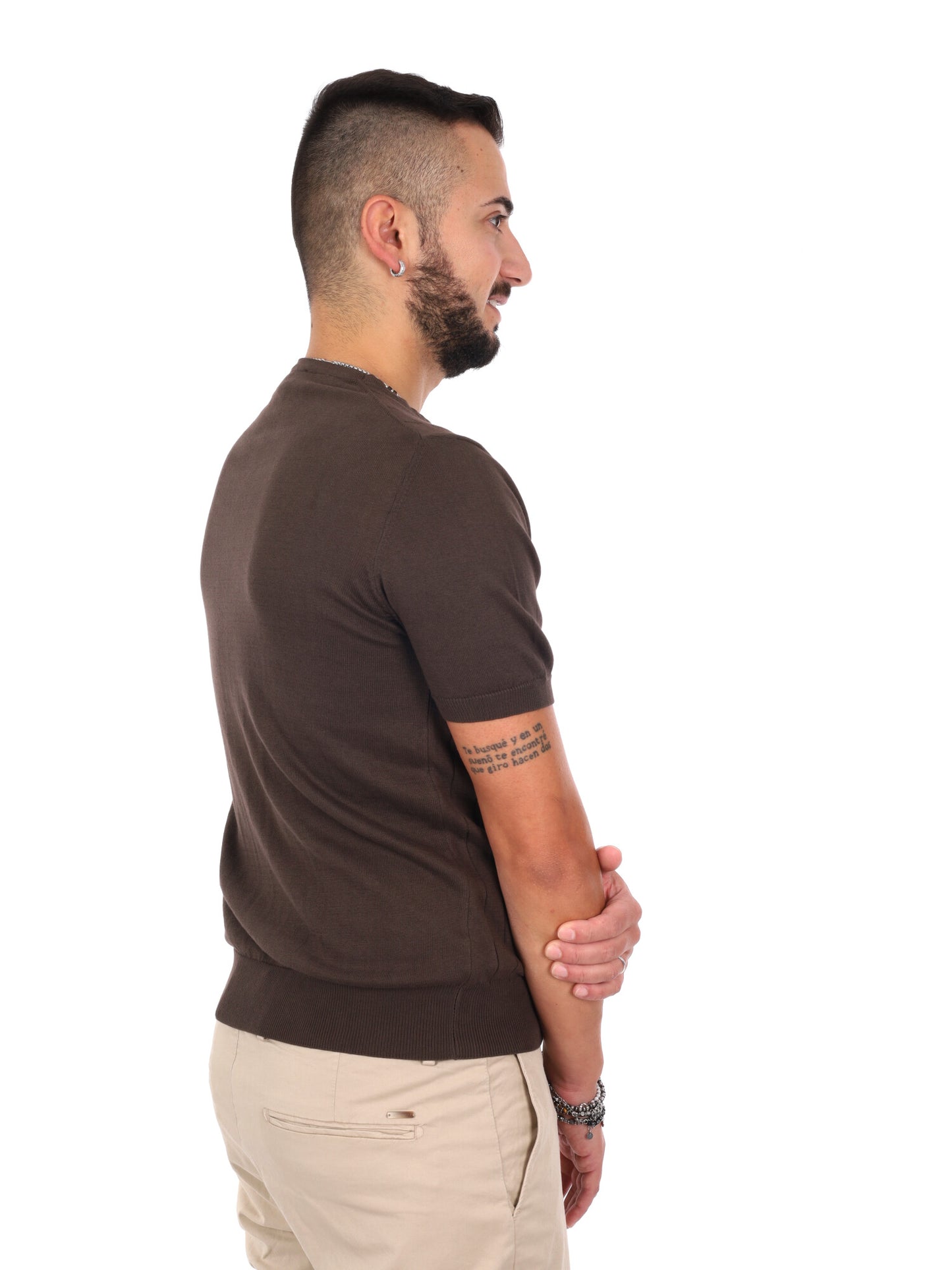 T-shirt da uomo FB Astori K074 in cotone color marrone dallo stile casual