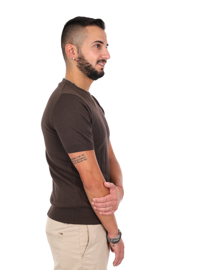 T-shirt da uomo FB Astori K074 in cotone color marrone dallo stile casual