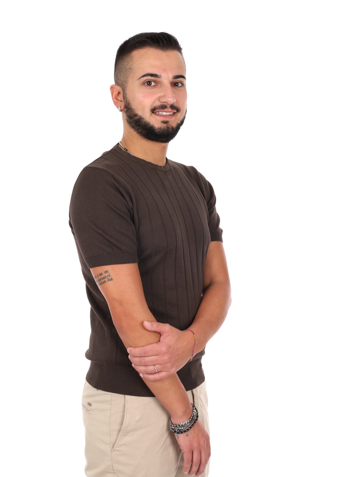 T-shirt da uomo FB Astori K074 in cotone color marrone dallo stile casual