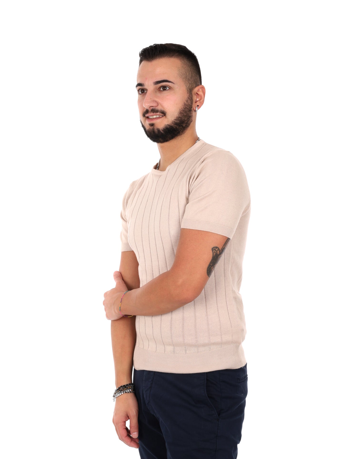 T-shirt beige FB Astori K079 da uomo a maniche corte
