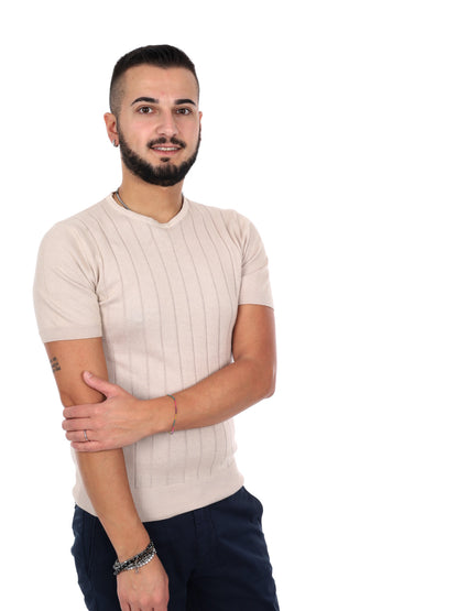 T-shirt beige FB Astori K079 da uomo a maniche corte