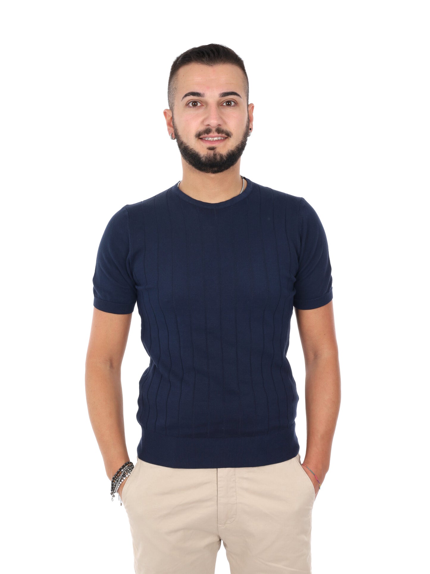 T-shirt girocollo blu da uomo Astori K228 in cotone