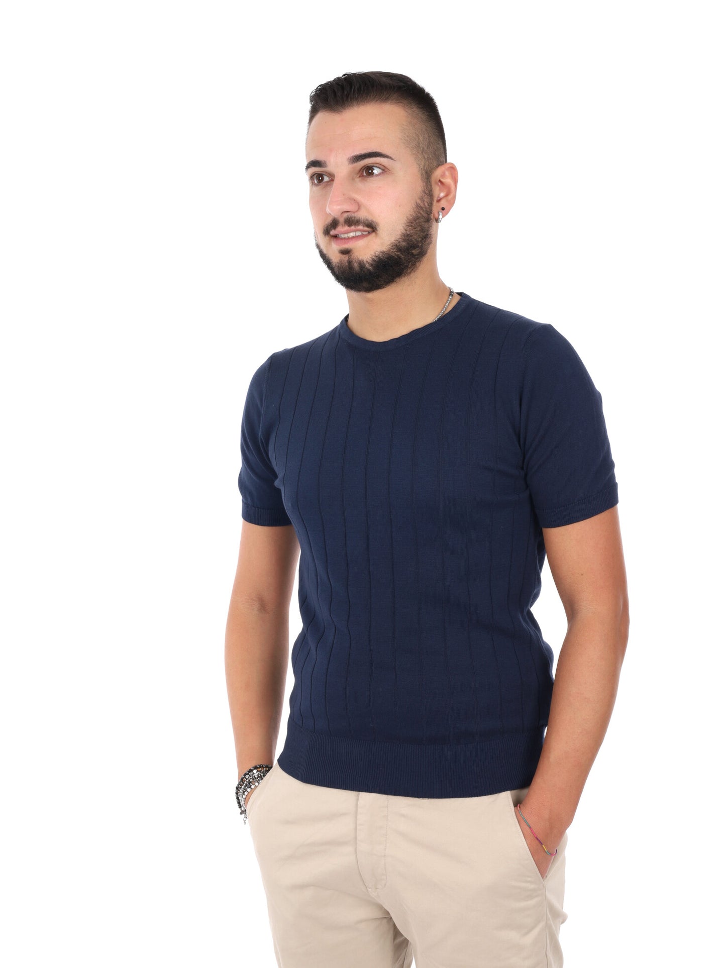 T-shirt girocollo blu da uomo Astori K228 in cotone