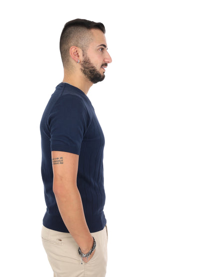T-shirt girocollo blu da uomo Astori K228 in cotone