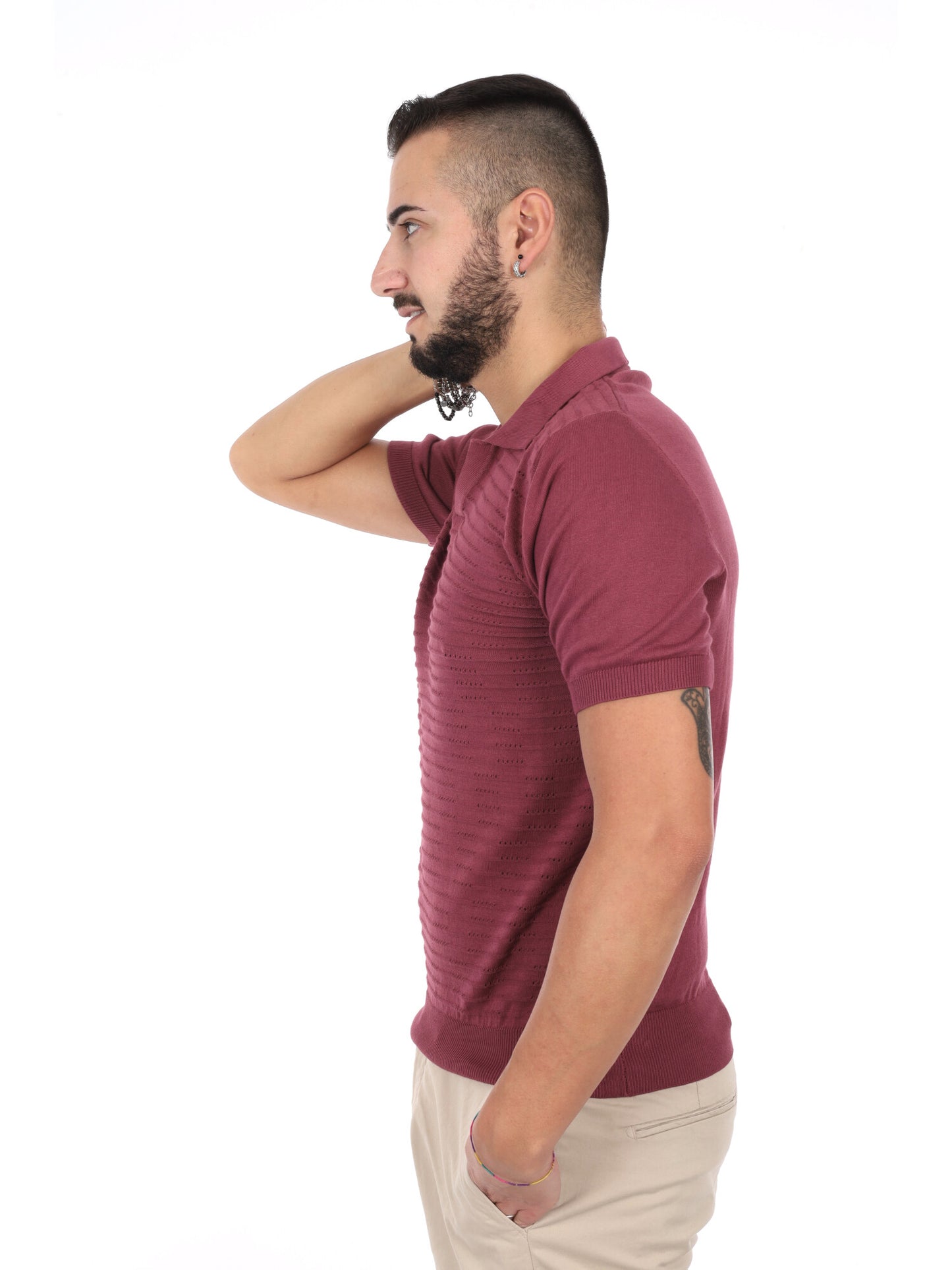 T-shirt Avocado K422 da uomo in bordeaux, stile casual
