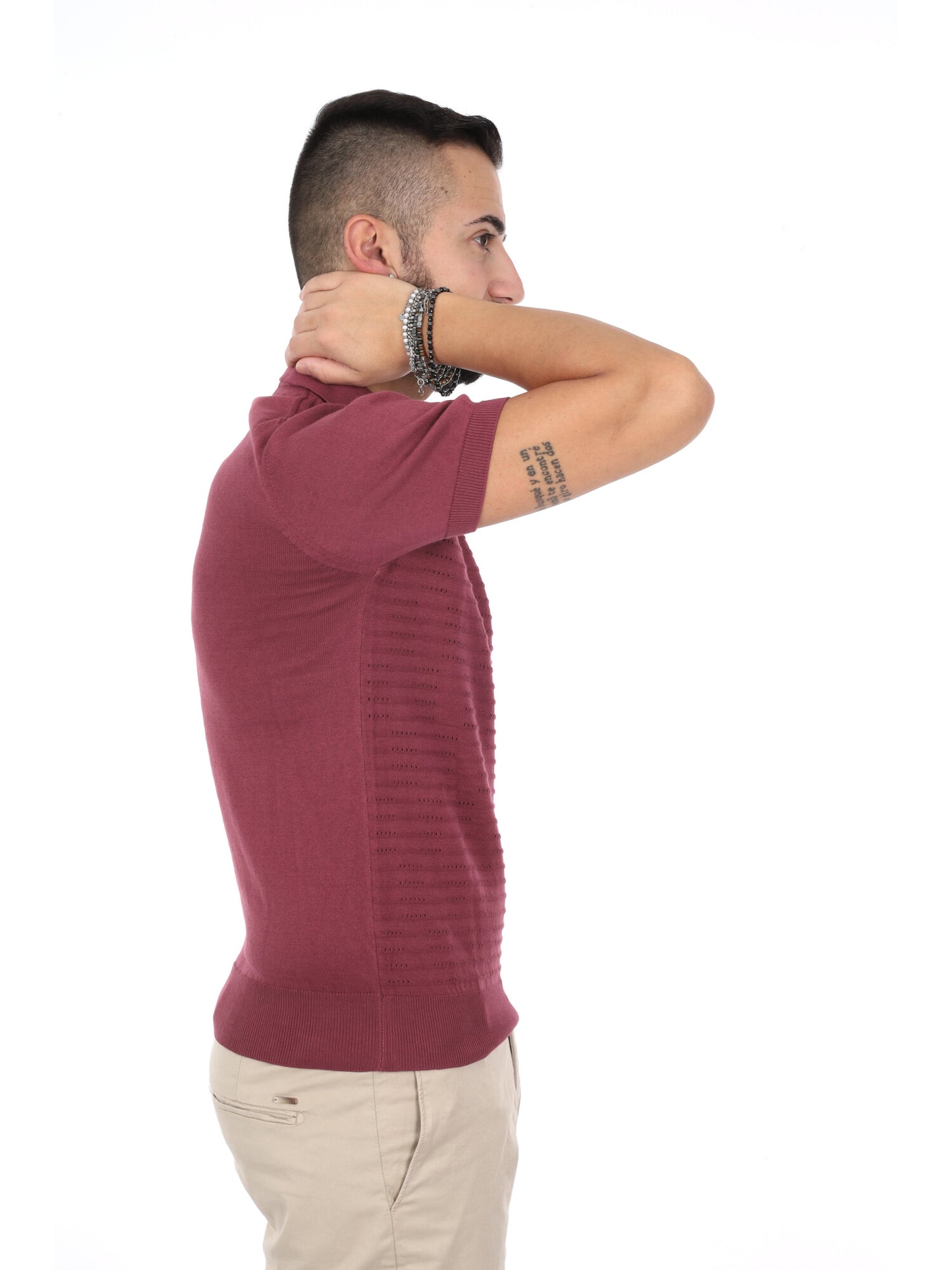 T-shirt Avocado K422 da uomo in bordeaux, stile casual