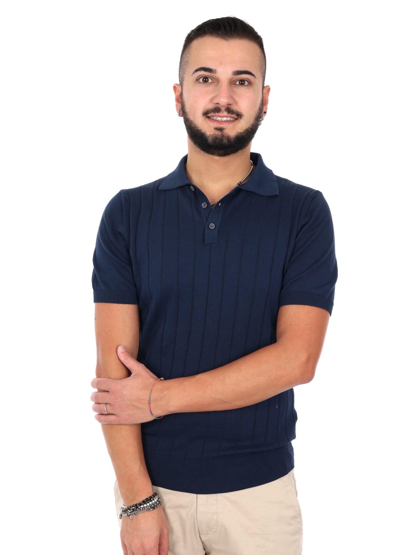 Polo Barba K228 da uomo in cotone blu, perfetta per la primavera