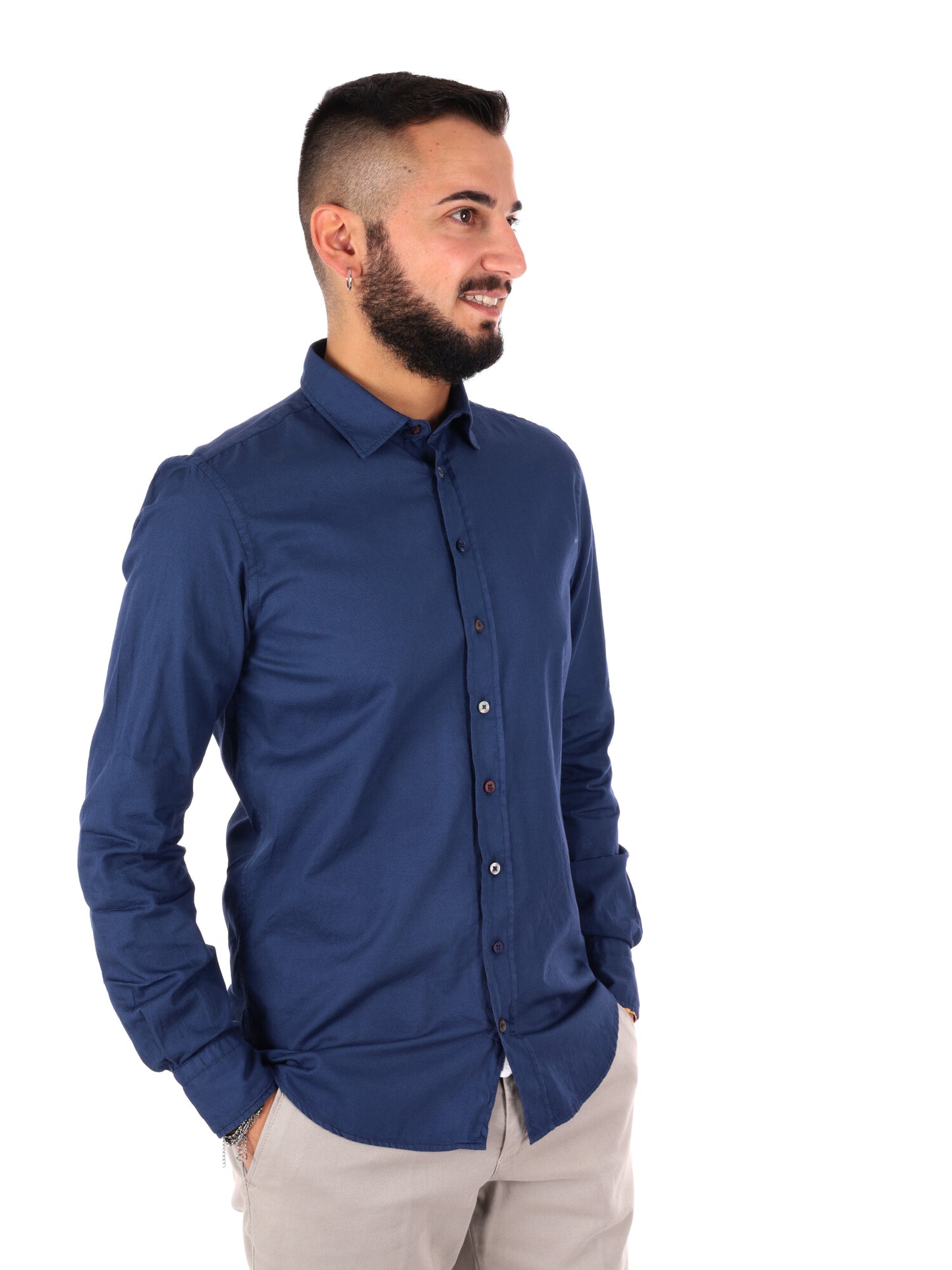 Camicia blu da uomo Benfica 369 perfetta per la primavera-estate