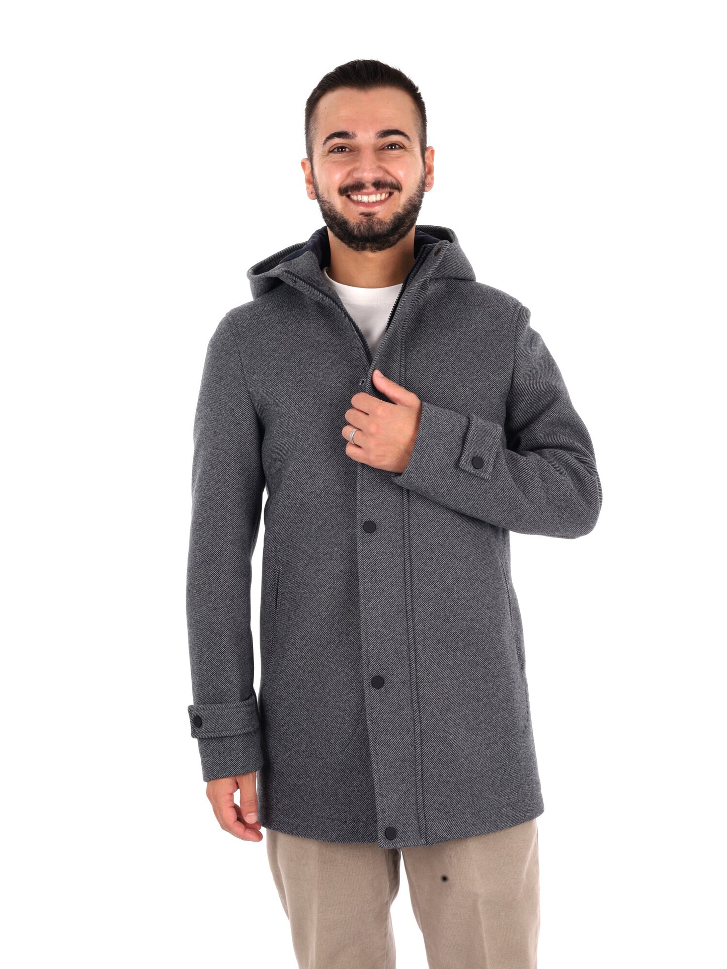 Fb Bennato Bl Gr, cappotto con cappuccio da uomo multicolore