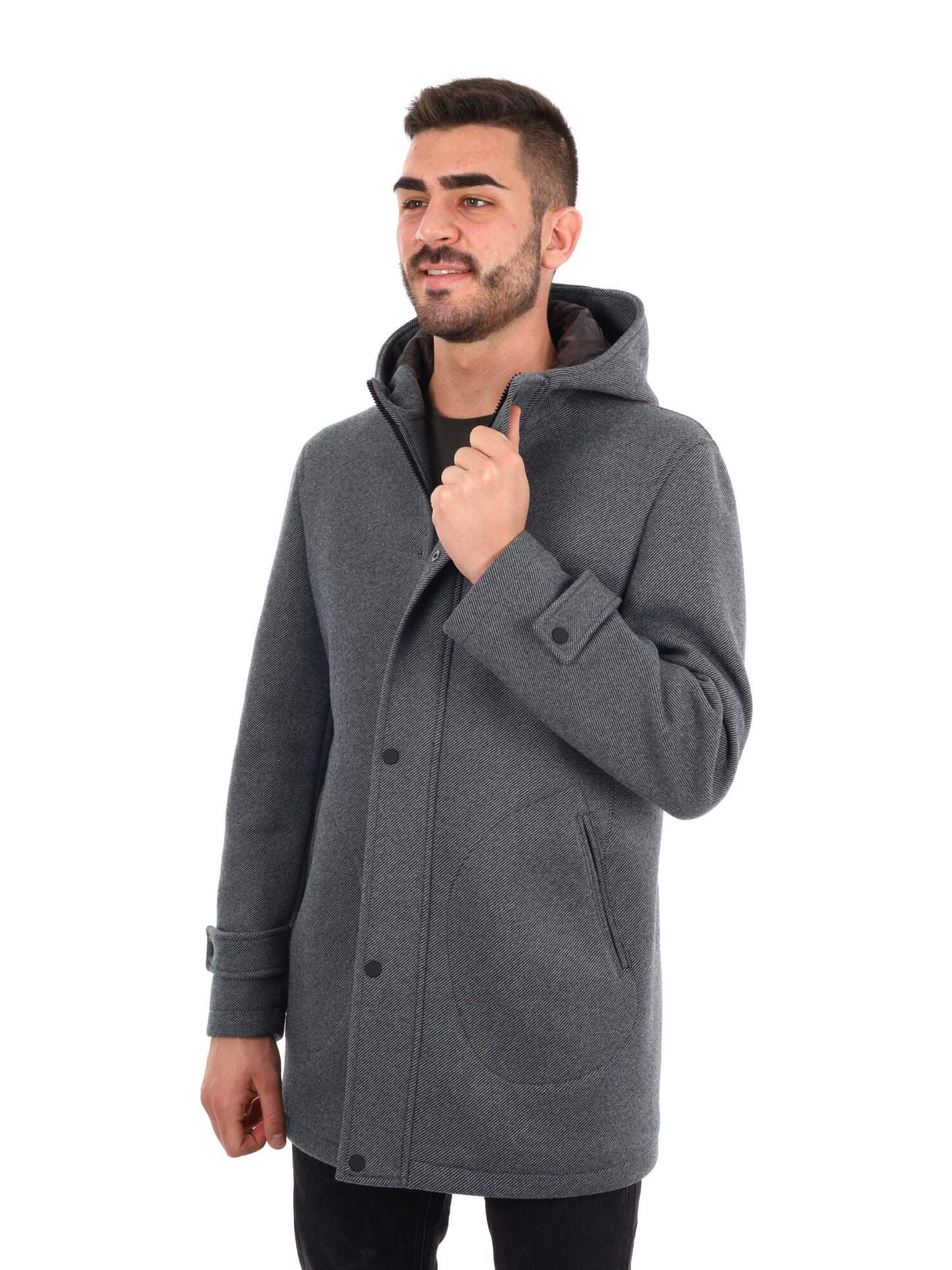 CAPPOTTO BENNATO CON CAPPUCCIO FB DA UOMO GRIGIO