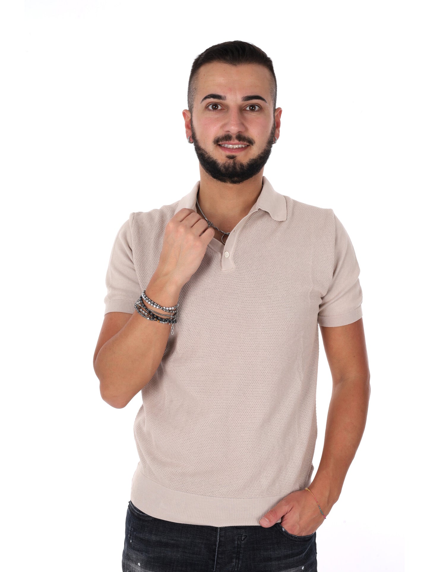 Polo Bindi K079 uomo beige per la stagione primavera-estate