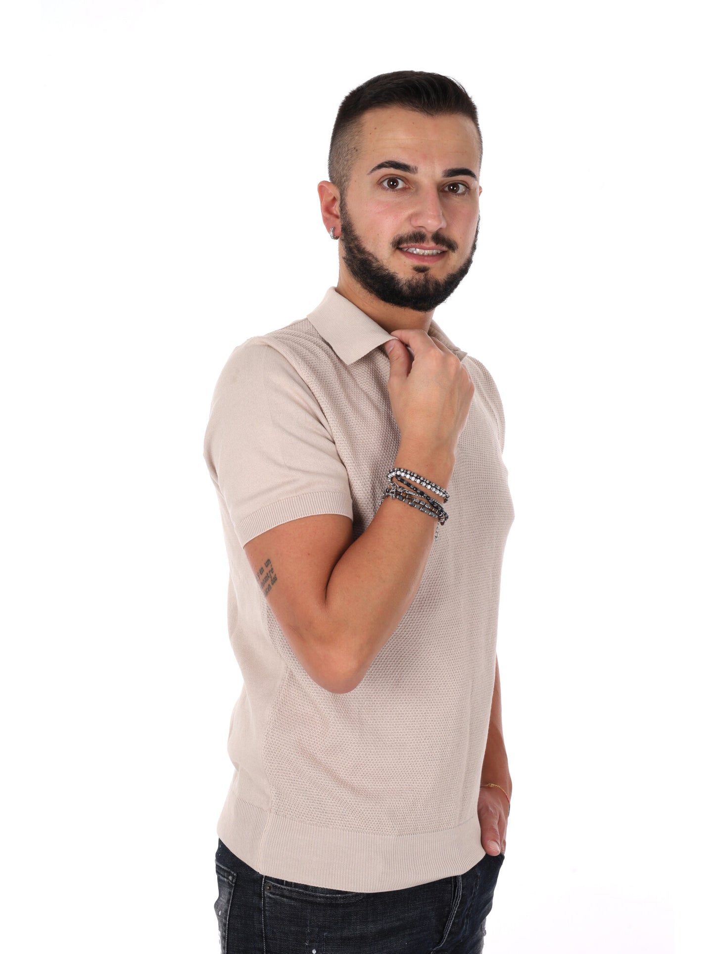 Polo Bindi K079 uomo beige per la stagione primavera-estate