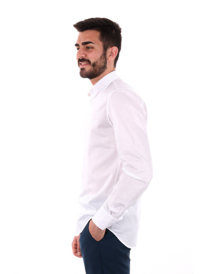 Camicia elegante FB da uomo in cotone bianca per primavera-estate