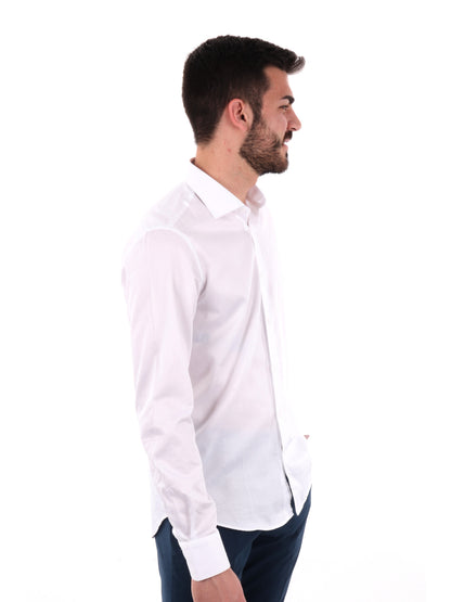 Camicia elegante FB da uomo in cotone bianca per primavera-estate