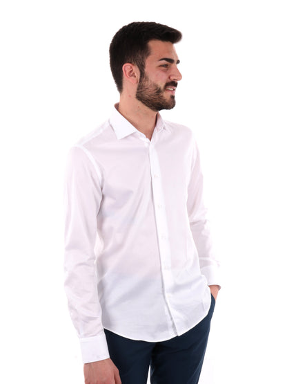 Camicia elegante FB da uomo in cotone bianca per primavera-estate