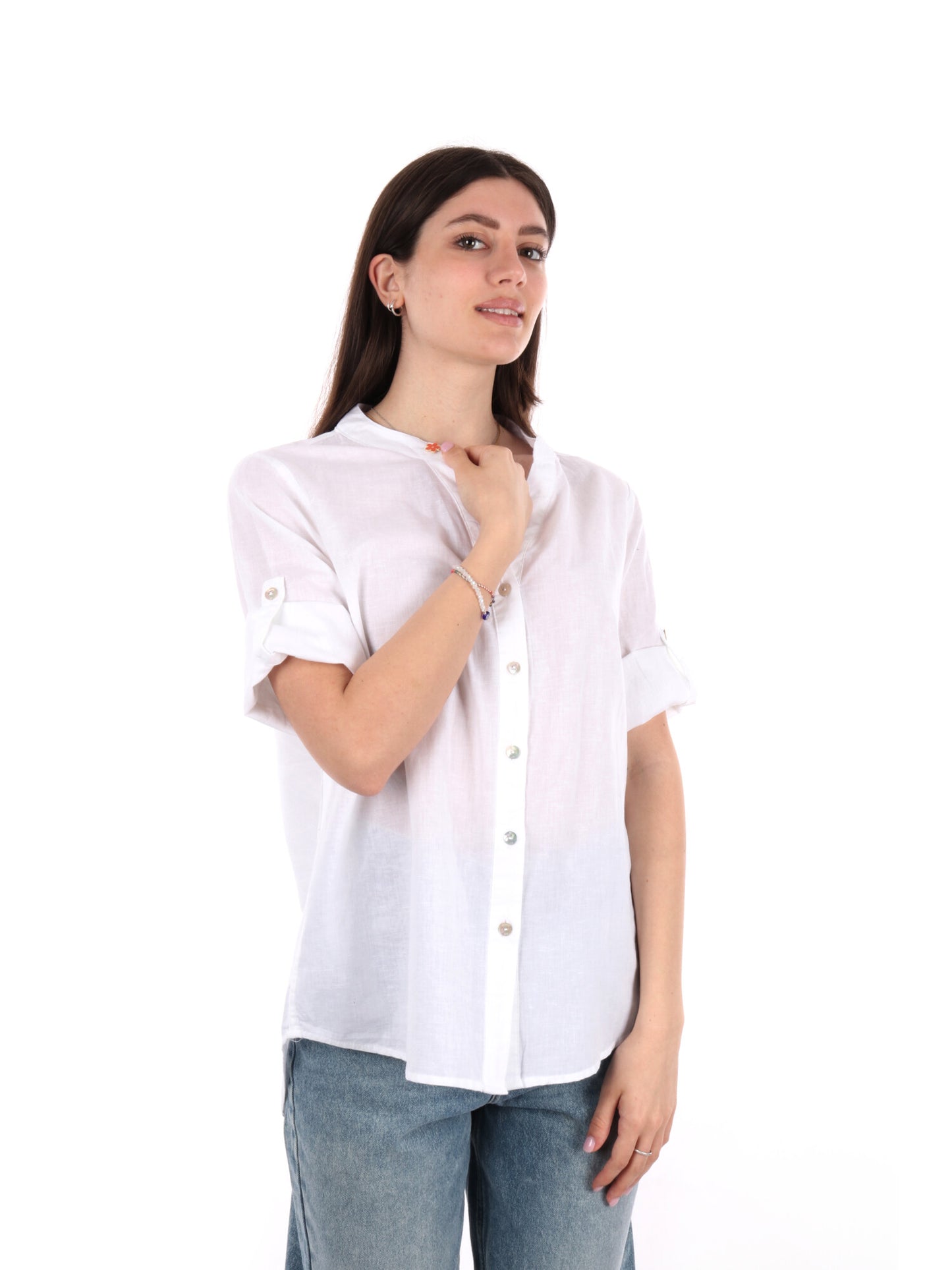 YES ZEE CAMICIA LINO - BIANCO