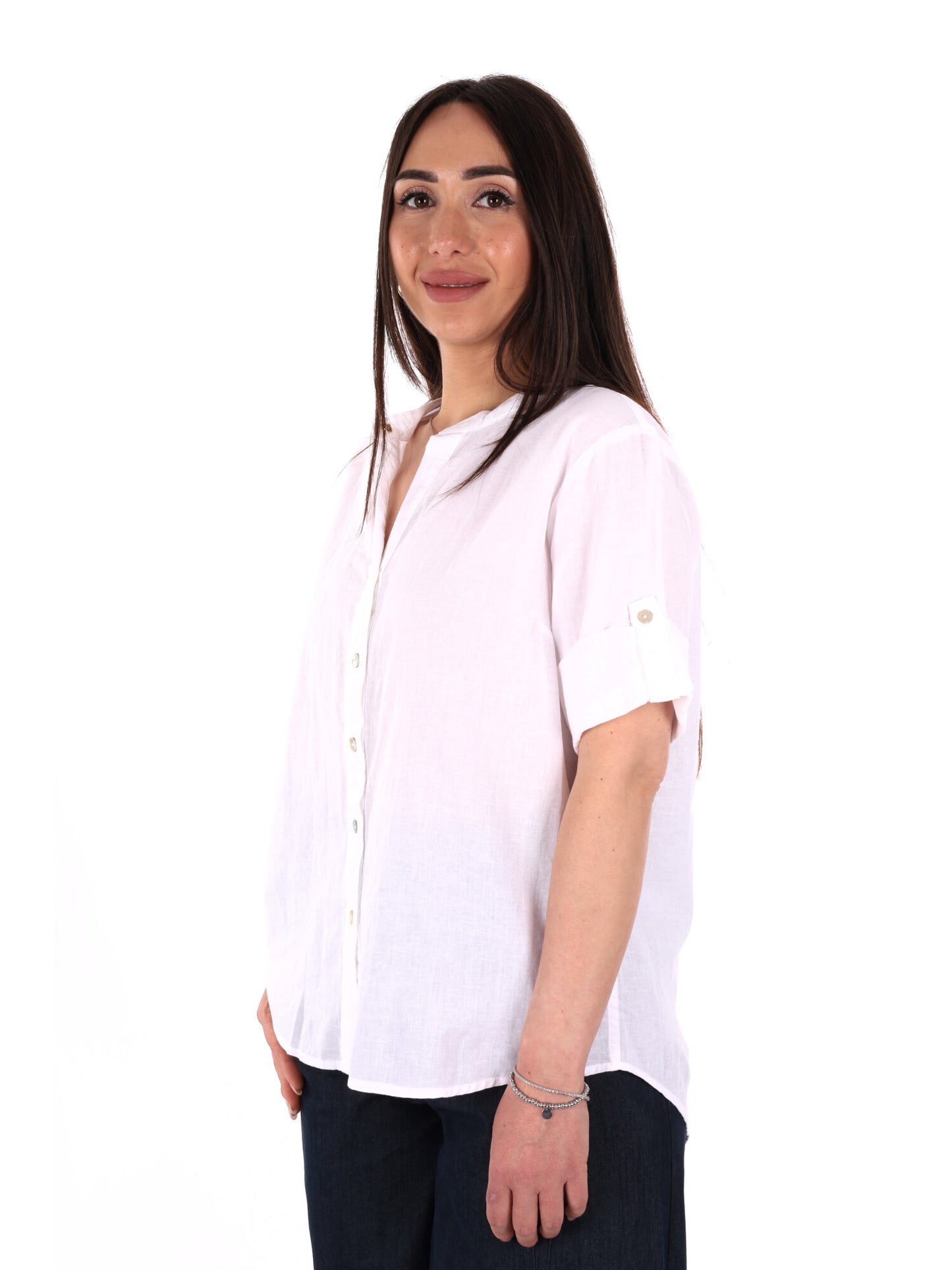 Yes-Zee camicia donna in lino bianca leggera per primavera
