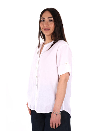 Yes-Zee camicia donna in lino bianca leggera per primavera
