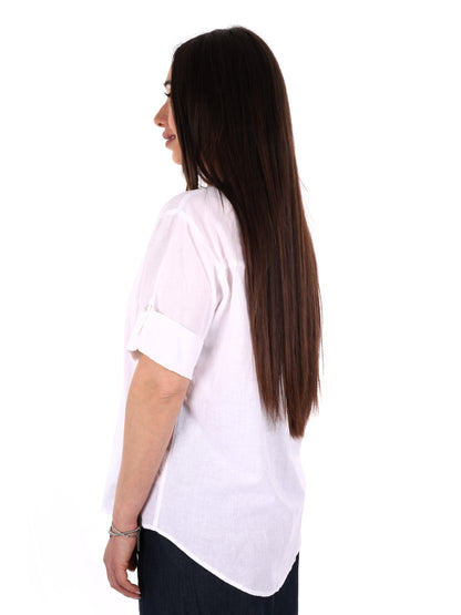 Yes-Zee camicia donna in lino bianca leggera per primavera