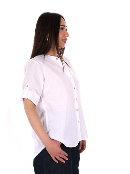 Yes-Zee camicia donna in lino bianca leggera per primavera