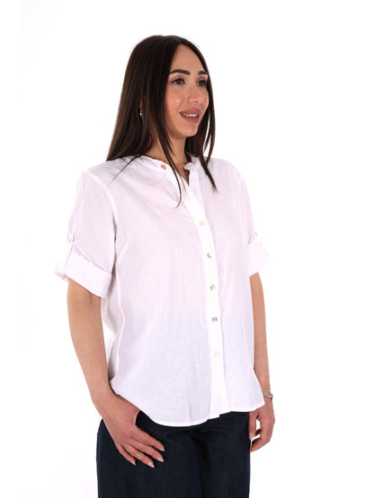 Yes-Zee camicia donna in lino bianca leggera per primavera