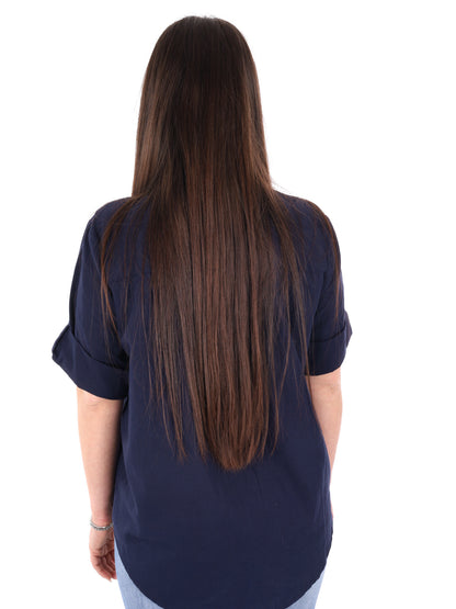 Yes-Zee camicia donna in cotone blu dal taglio loose