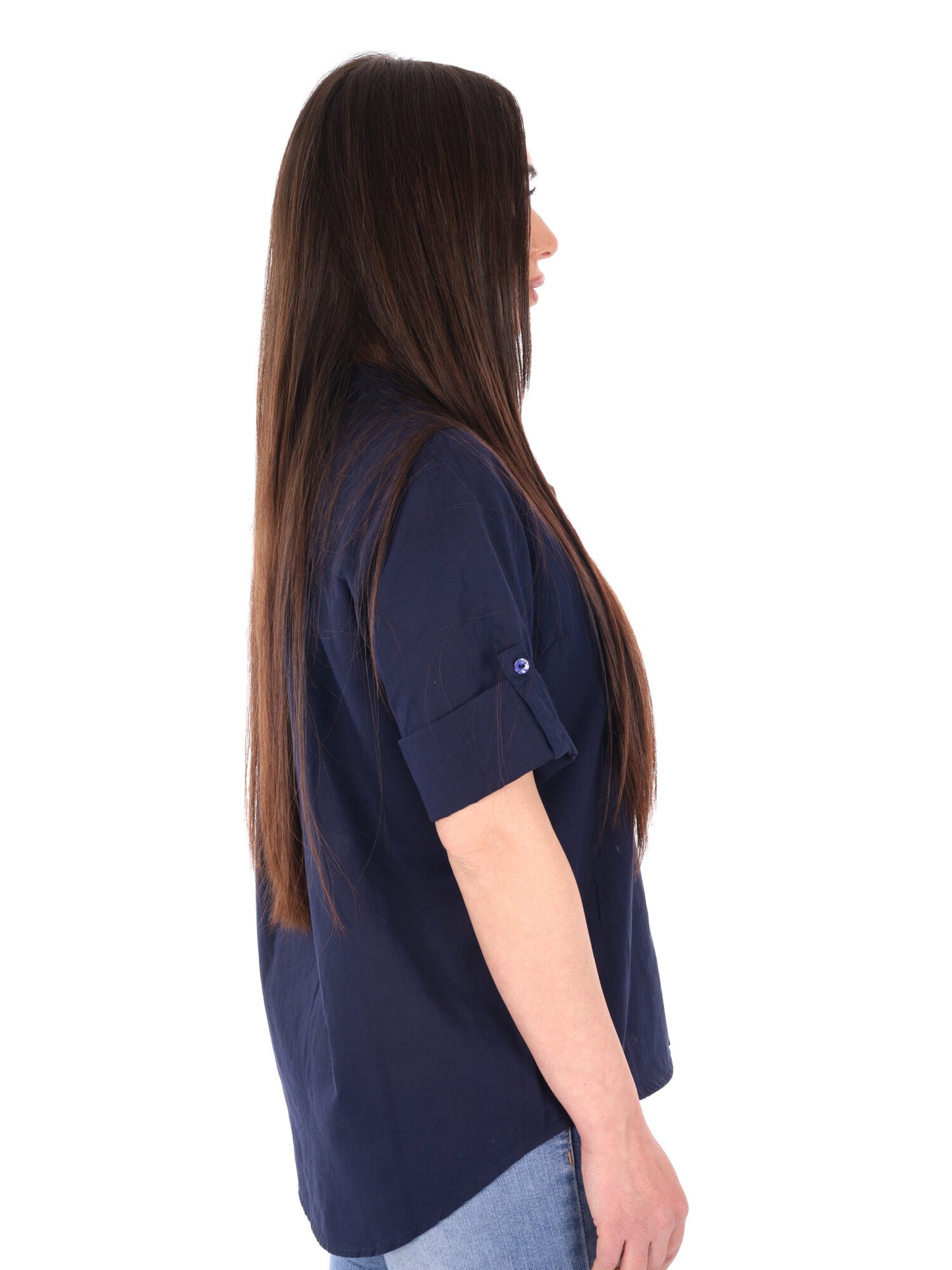 Yes-Zee camicia donna in cotone blu dal taglio loose