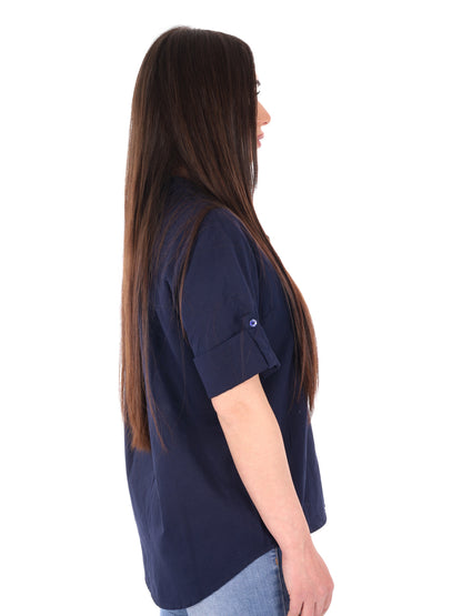 Yes-Zee camicia donna in cotone blu dal taglio loose