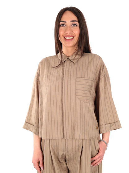 Yes-Zee camicia donna in colore fango per primavera-estate