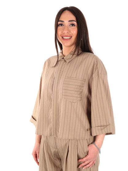 Yes-Zee camicia donna in colore fango per primavera-estate