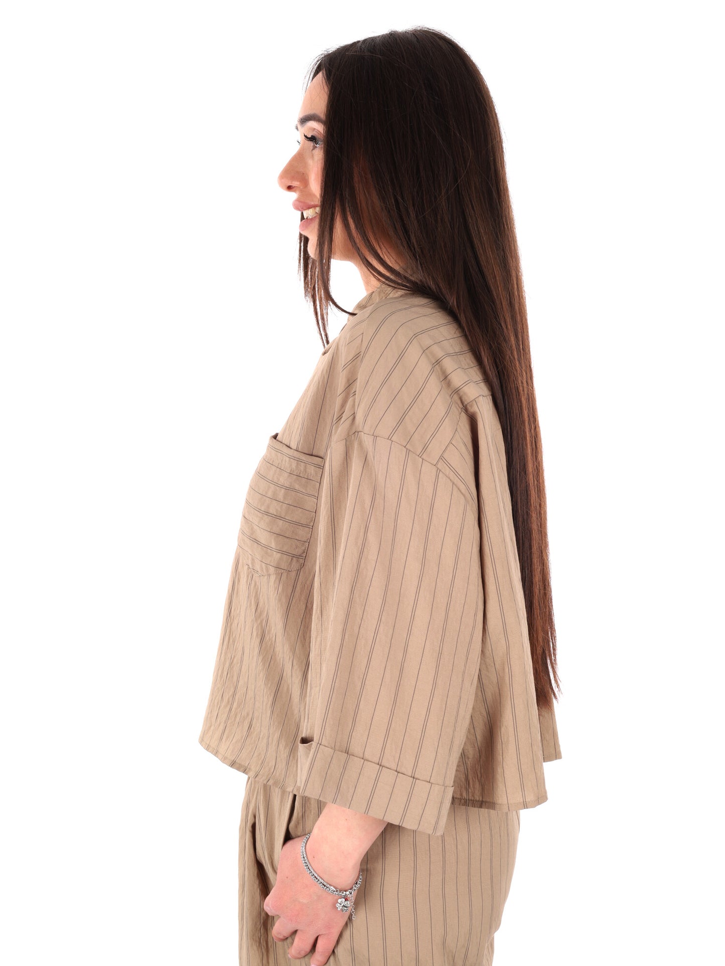Yes-Zee camicia donna in colore fango per primavera-estate