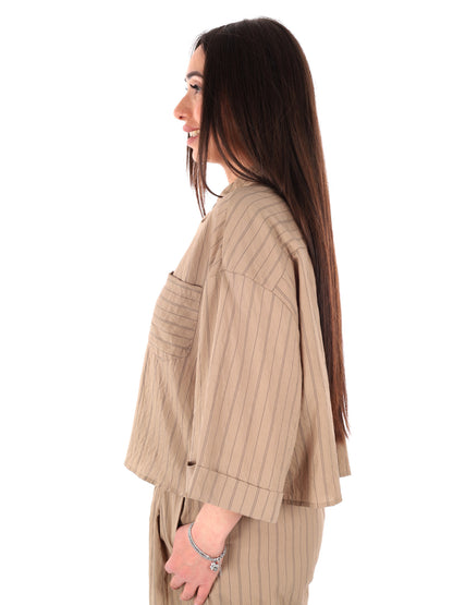 Yes-Zee camicia donna in colore fango per primavera-estate