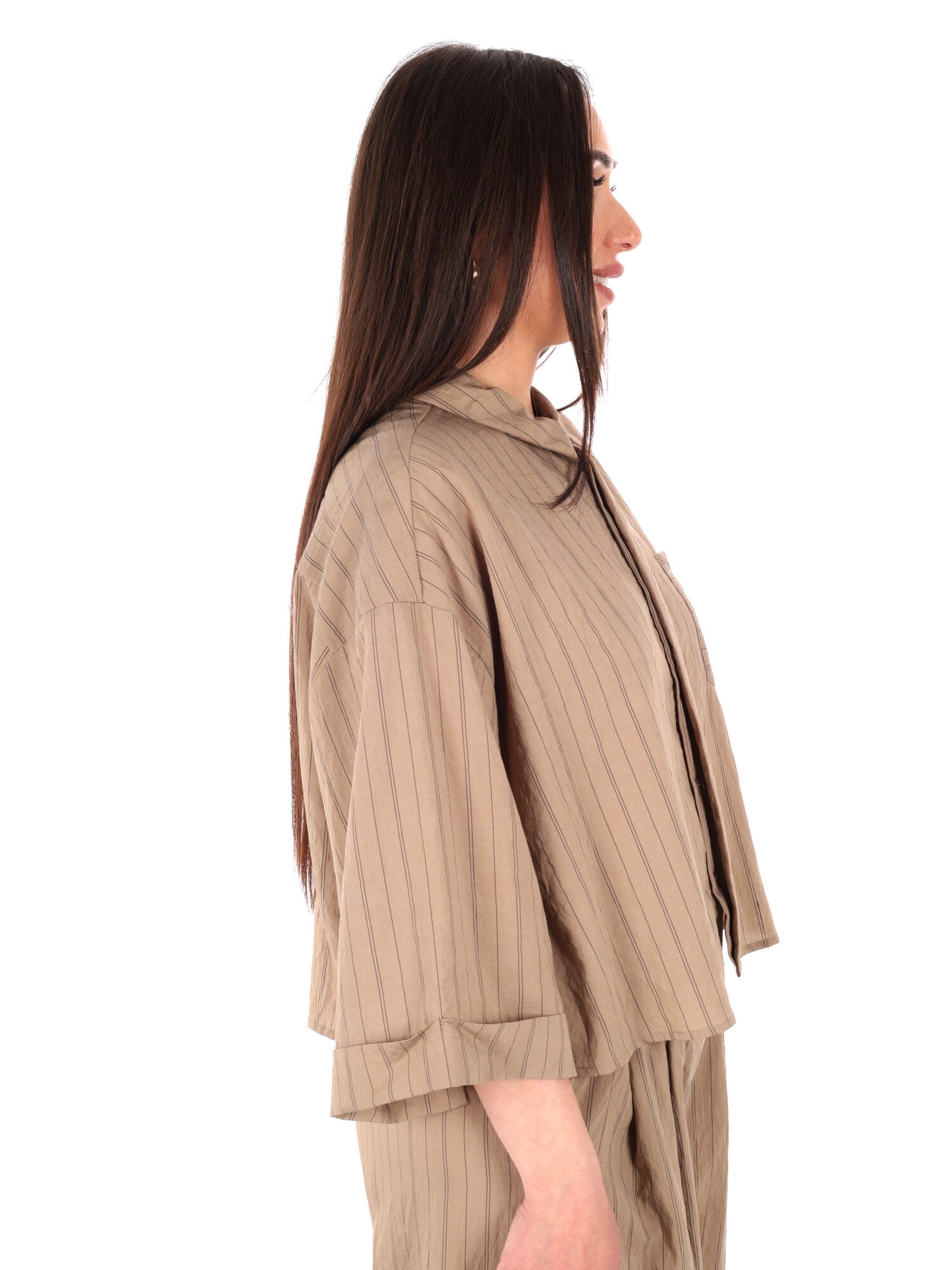 Yes-Zee camicia donna in colore fango per primavera-estate