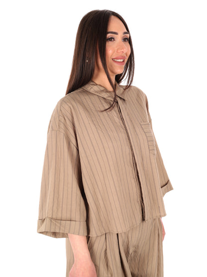 Yes-Zee camicia donna in colore fango per primavera-estate