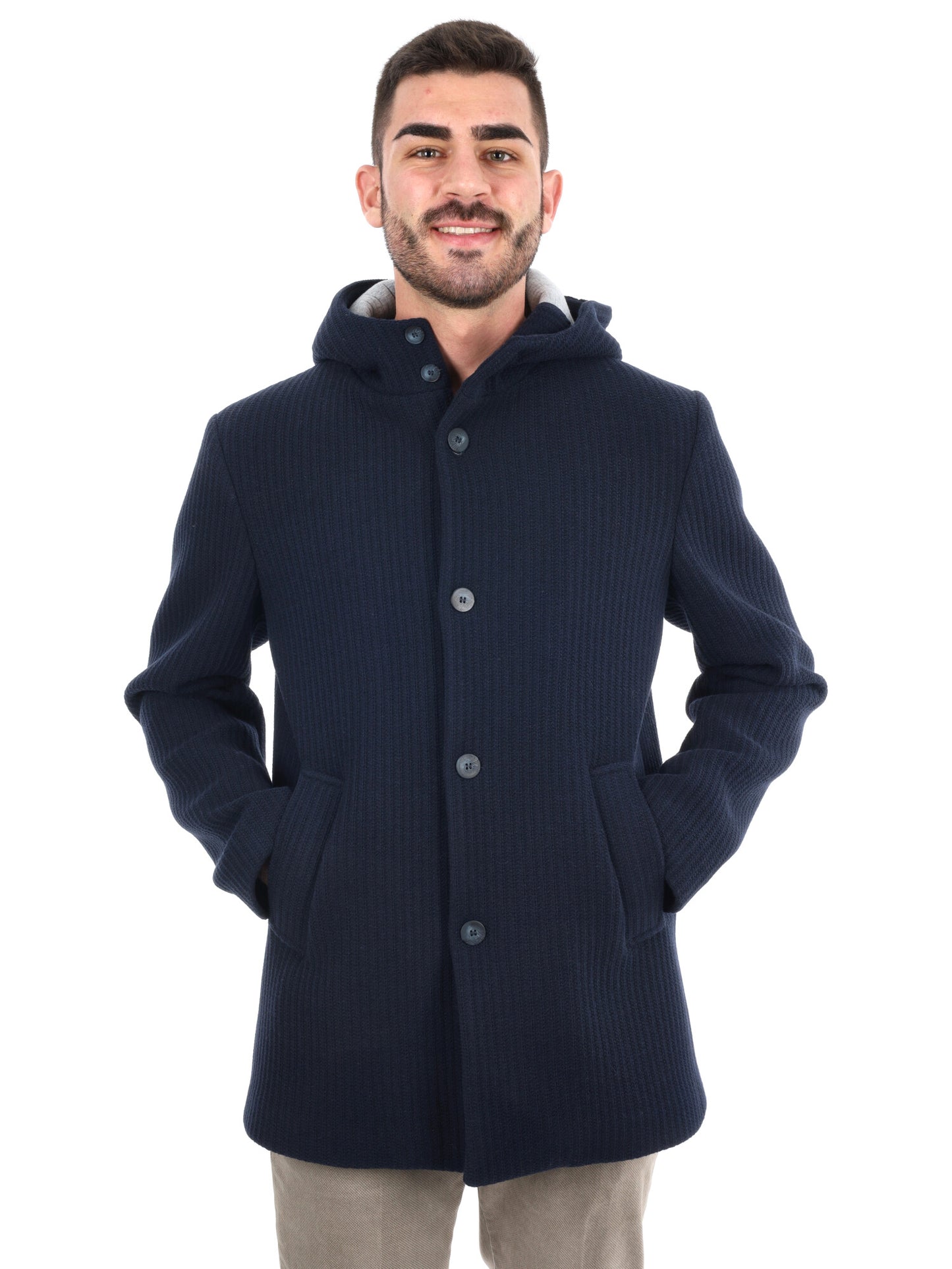 CAPPOTTO IN MAGLIA CON CAPPUCCIO FB DA UOMO BLU