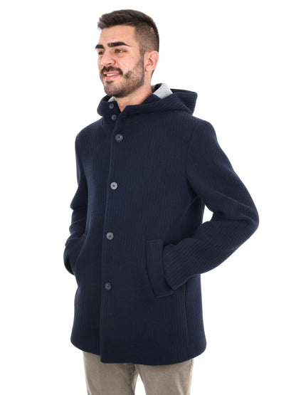CAPPOTTO IN MAGLIA CON CAPPUCCIO FB DA UOMO BLU