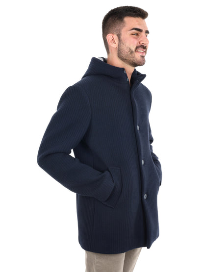 CAPPOTTO IN MAGLIA CON CAPPUCCIO FB DA UOMO BLU