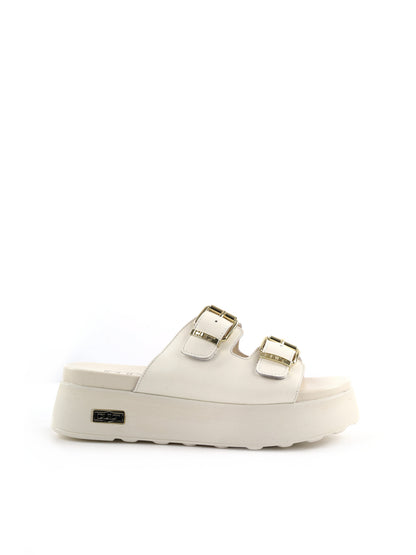 Sandali Janis di Cult donna in cuoio crema con fibbie metalliche