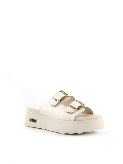 Sandali Janis di Cult donna in cuoio crema con fibbie metalliche
