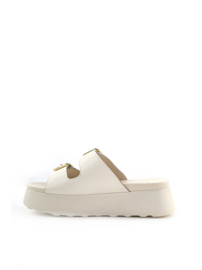 Sandali Janis di Cult donna in cuoio crema con fibbie metalliche