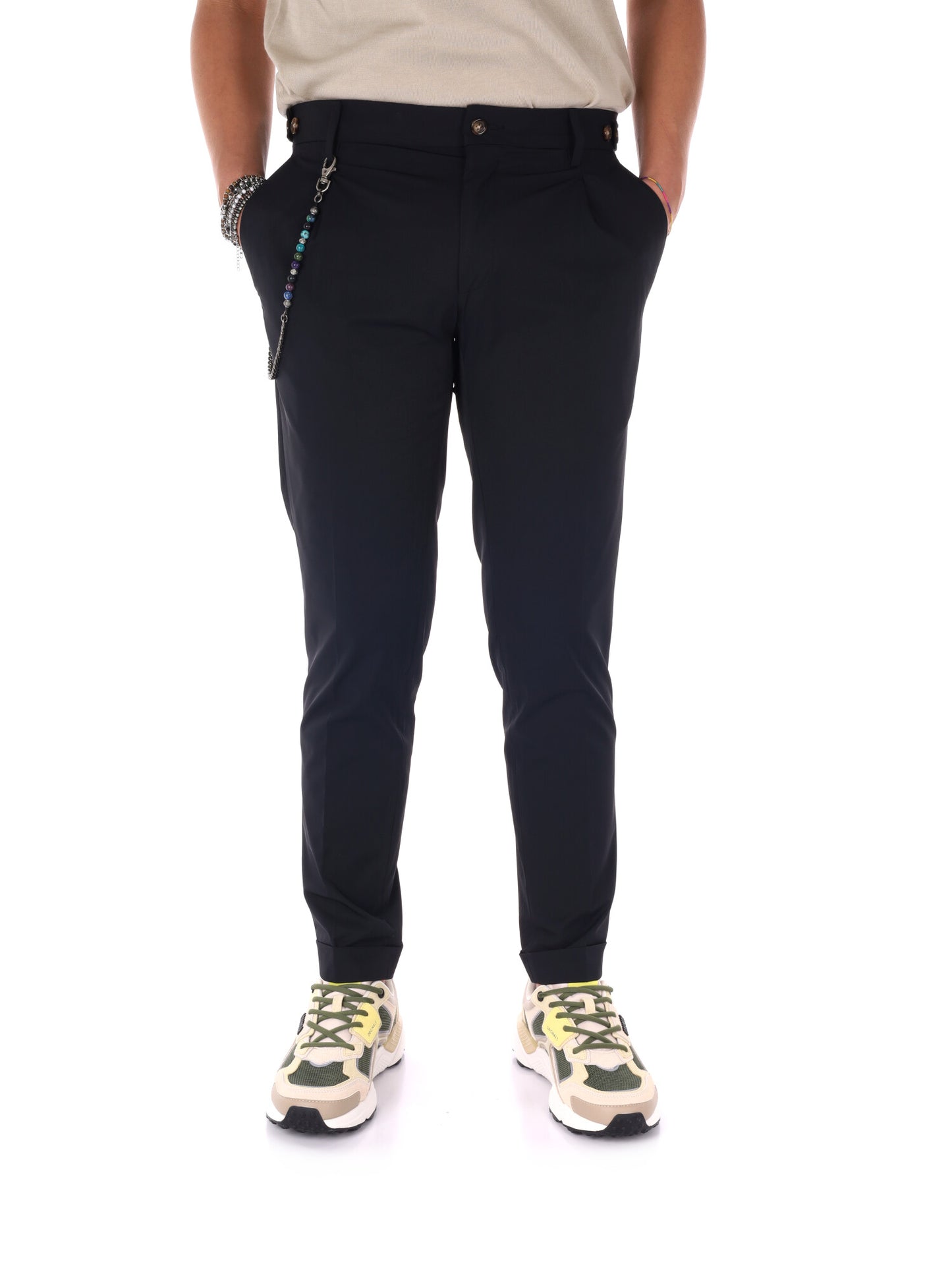 Pantaloni FB CR947 Catena neri da uomo casual per uso quotidiano
